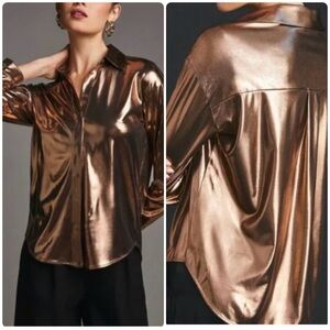 Anthropologie The Gillian Liquid Shine Buttondown Shirt Copper